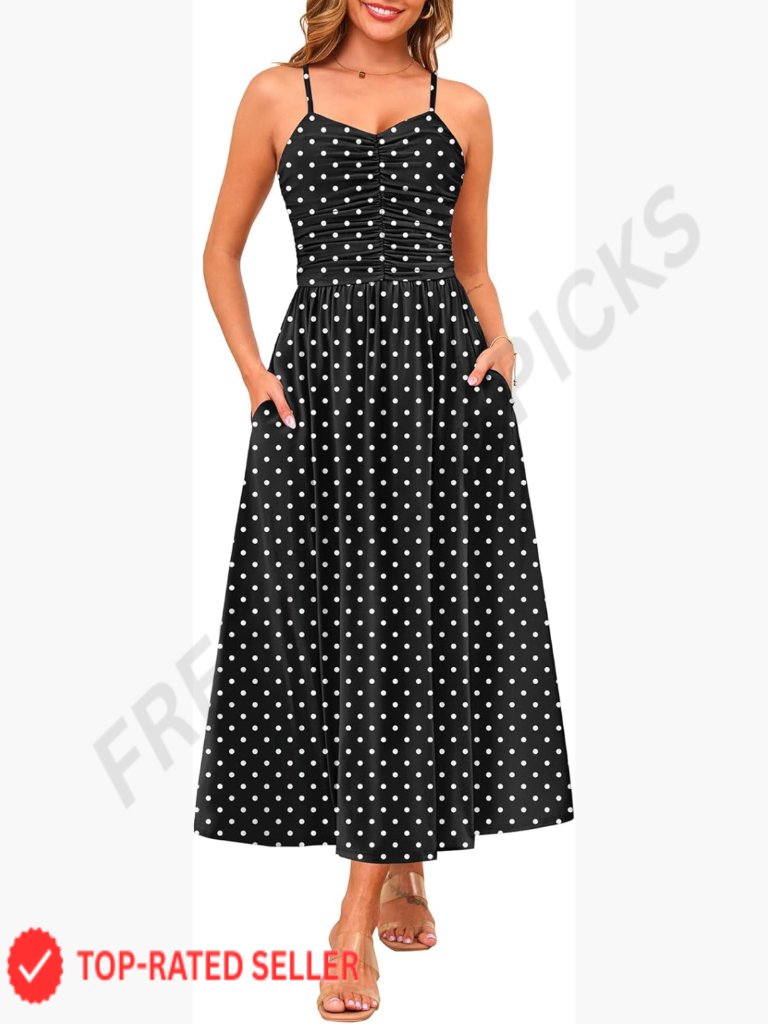 Adjustable Spaghetti Strap Ruched Maxi Dress With Pockets Sleeveless Backless